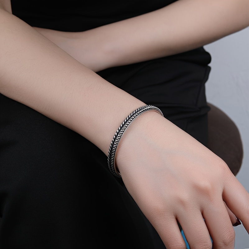 Men's Silver Leaves Pattern Bracelet Bangle